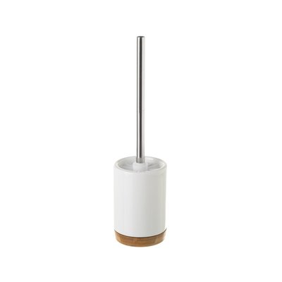 Brosse WC ronde céramique blanche et bambou 10x10x38.5cm WADIGA