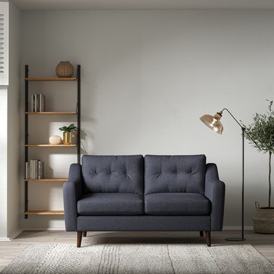 Rosa Curve Buttoned Soft Brushed 2 Seater Sofa with Dark Wood Legs SO'HOME