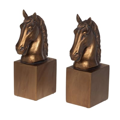 Serre-livres chevaux H24 cm en résine dorée AMADEUS