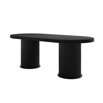 Asa Oval Japandi Ash Wood Dining Table with Ribbed Pedestal Base SO'HOME