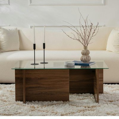 Table basse verre déstructurée – effet bois noyer, H.40 cm SALTA PIER IMPORT