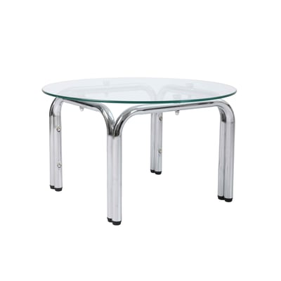 Table basse en verre trempé ronde et structure chrome Ø70 cm, LEWIS OVIALA