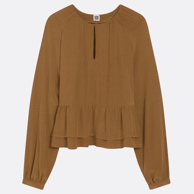 Blusa con volant collo tondo maniche lunghe LA REDOUTE COLLECTIONS