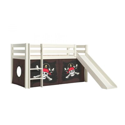 PINO Lit mezzanine avec toboggan  + Rideau de lit en 4 parties Pirates VIPACK