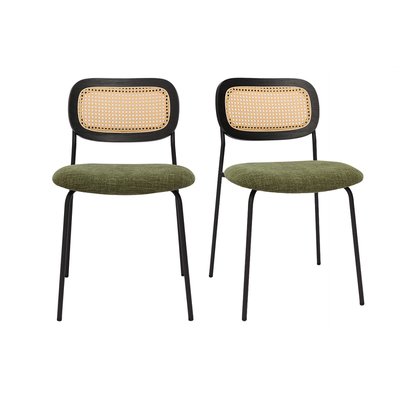 Chaises design en tissu effet velours texturé terre brulée, métal noir et cannage rotin (lot de 2) MIRANDA MILIBOO