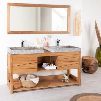 Meuble sous vasques en teck massif rectangle + 2 vasques 160cm COSY WANDA COLLECTION