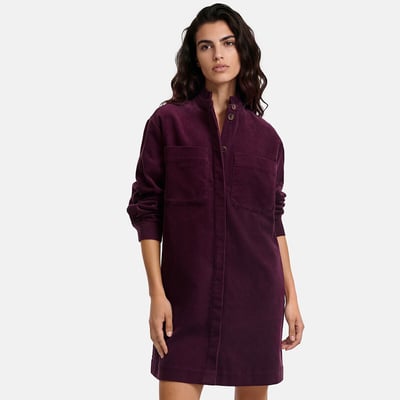 Vestido corto de pana con cuello con volantes, Signature DEBBIE LA REDOUTE COLLECTIONS