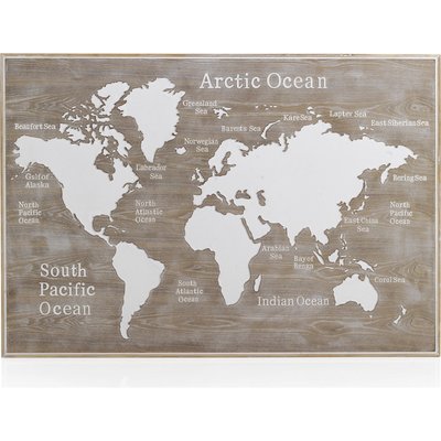 Tête de lit bois naturel motif mapemonde style rustique RECOLLECTION