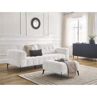 Canapé droit fixe 3 places en tissu bouclette avec pouf, ANIS BOBOCHIC