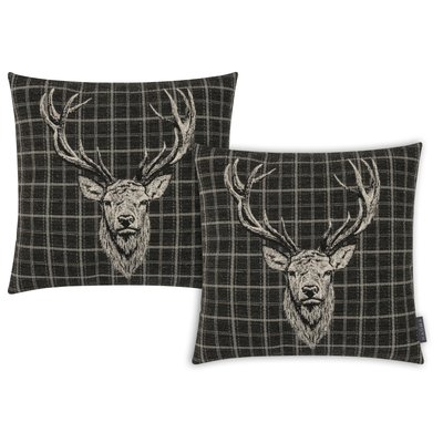 Housses de coussin tête de cerf fond carreaux BURTON-Lot de 2 MAGMA HEIMTEX