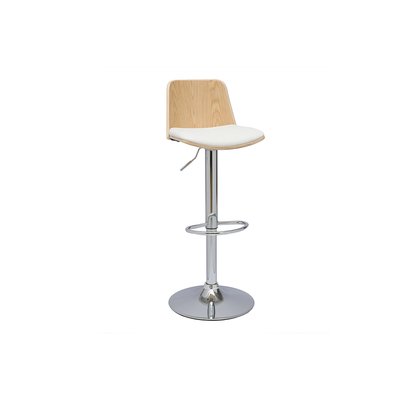 Tabouret de bar réglable blanc, bois clair et pied chromé DOA MILIBOO