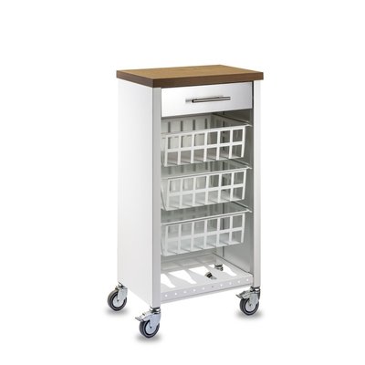 Desserte de cuisine KARA, blanc-inox-bois DON HIERRO