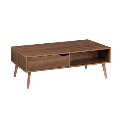 Table basse vintage rectangulaire décor bois de noyer 1 tiroir NEPAL SWEEEK