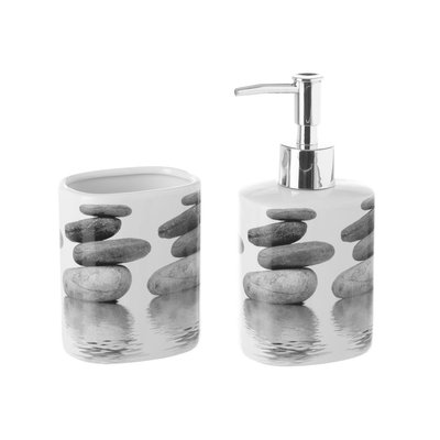 Set salle de bain galets - Distributeur Savon + Verre WADIGA