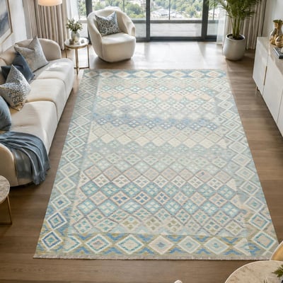 Tapis d'orient géométrique, tissé plat en laine, KILIM 20 UN AMOUR DE TAPIS