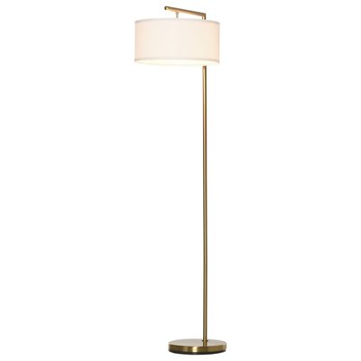Lampadaire design néo-rétro 153H cm abat-jour aspect lin blanc métal doré HOMCOM