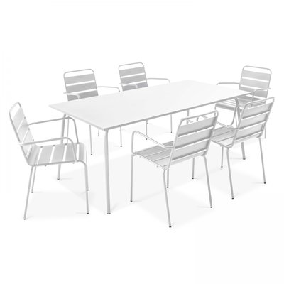 Salon de jardin table et 6 fauteuils en acier, PALAVAS OVIALA