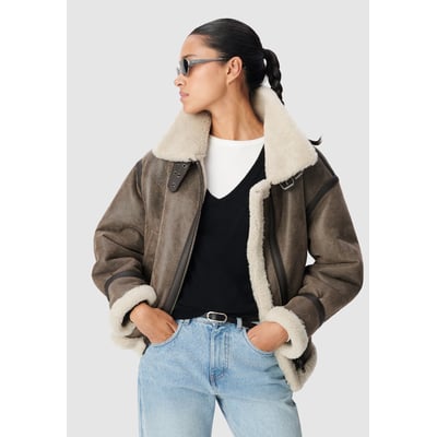 Blouson en cuir d'agneau peau retournée IKKS