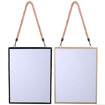Set de 2 miroirs rectangulaires suspendus corde noir et doré - 40x30cm WADIGA