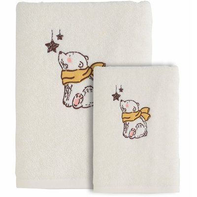 Ensemble enfant 1 serviette de toilette  + 1 drap de bain OURS POLAIRE SENSEI MAISON