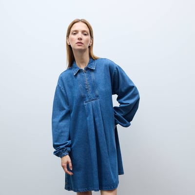 Robe courte manches longues en jean en coton BIO GOTS MONOPRIX