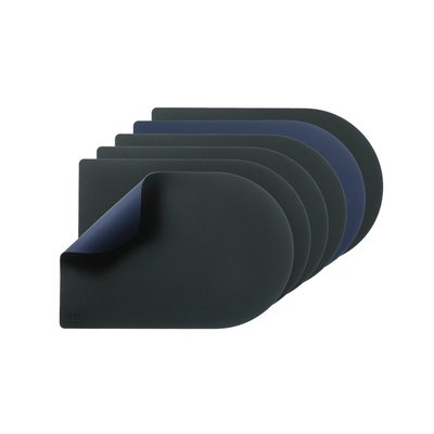 Set de table rectangovale réversible - 6 pièces - Cuir recyclé bleu nuit et gris anthracite BJORN