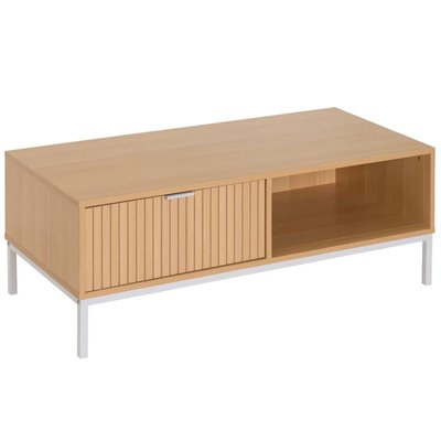 Table basse rectangulaire bois et métal blanc 1 tiroir 110x50x40cm WADIGA