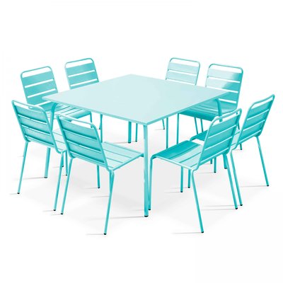 Salon de jardin table carrée et 8 chaises en métal, PALAVAS OVIALA