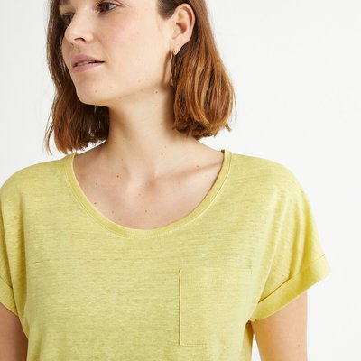 T-shirt em linho, gola redonda, mangas curtas ANNE WEYBURN