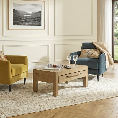 Table basse contemporaine en bois massif, 2 tiroirs MEGÈVE ROBIN DES BOIS