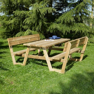Table pique nique en bois Versailles avec dossiers 6 places CEMONJARDIN