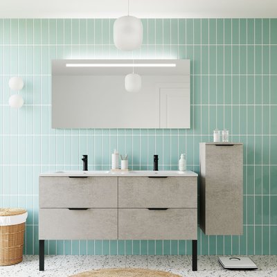 Ensemble double vasque 4 tiroirs + colonne à droite - SOHO HOMIFAB