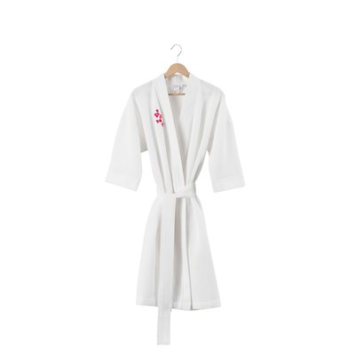 Peignoir col kimono nid d'abeille JARDIN M CARRE BLANC