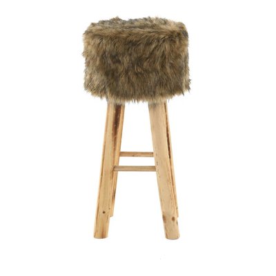 Tabouret haut carré en fourrure synthétique et pin COULEURS DES ALPES