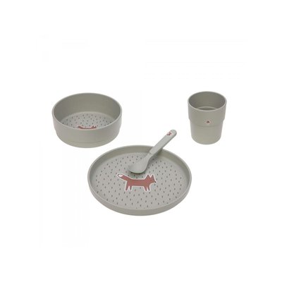 Coffret repas Tiny Farmer Mouton/Oie nature (assiette, bol, tasse, cuillère) PP/Cellulose LASSIG