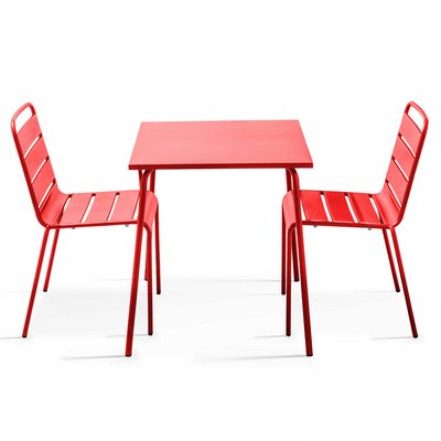 Salon de jardin table carrée et 2 chaises en métal, PALAVAS OVIALA