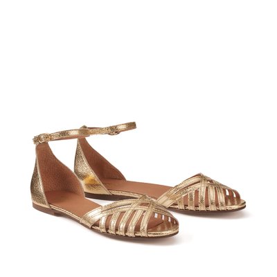 Босоножки из кожи с металлическим отливом LA REDOUTE COLLECTIONS