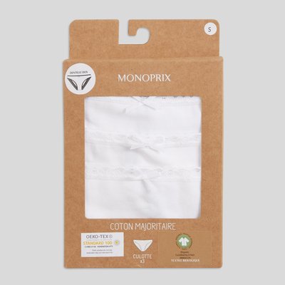 Lot de 3 culottes EVA en coton BIO, certifié OEKO-TEX MONOPRIX