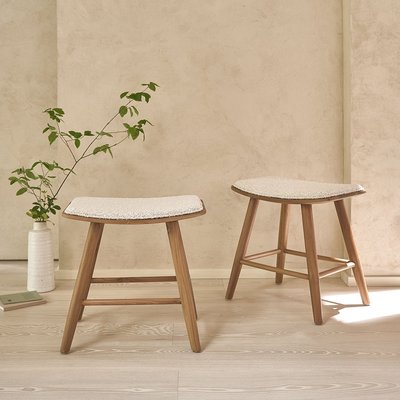 Lot de 2 tabourets en teck massif et tissu bouclette 45 cm  AMBRE BERAH GETAH