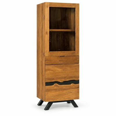 Colonne de rangement bois recyclé teck laque noire BARBADE PIER IMPORT