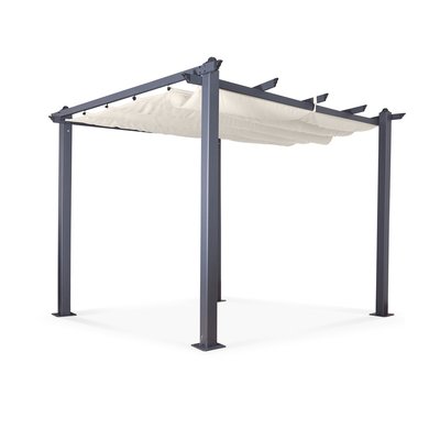 Tonnelle/Pergola, aluminium, 3x3m, toile coulissante, HERO AVRIL PARIS
