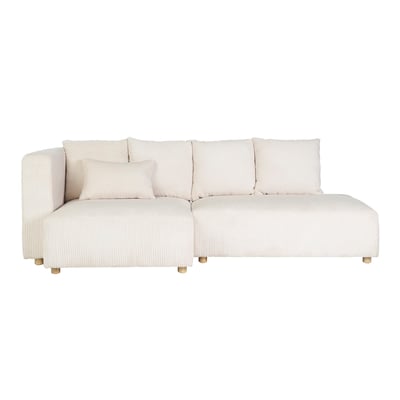 Canapé d'angle gauche 3 places en tissu velours côtelé vert kaki et bois clair HARLEM MILIBOO