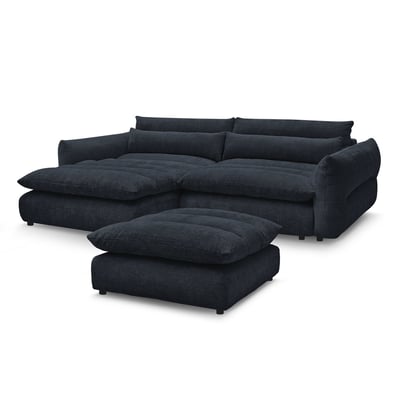 Canapé d'angle fixe 3 places en tissu texturé avec pouf, NEIL BOBOCHIC
