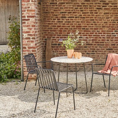 Table de jardin ronde en terrazzo premium et métal brown 4 pers. ELIO TIKAMOON