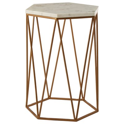 Hexagonal Side Table in White Marble with Gold Finish Iron SO'HOME