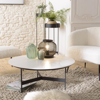 Table basse ronde plateau blanc pierre marbrée CORUMBA PIER IMPORT