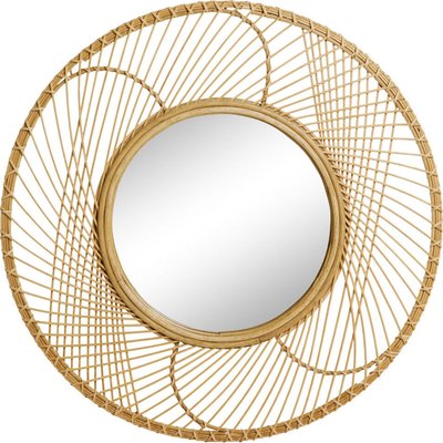 Miroir rond raphia naturel esprit tropical chic pour salon RECOLLECTION