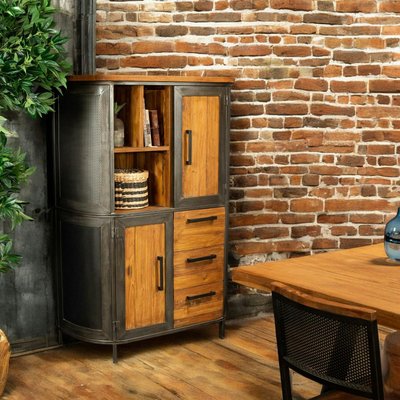 Buffet haut bois de teck métal ajouré CHICAGO PIER IMPORT