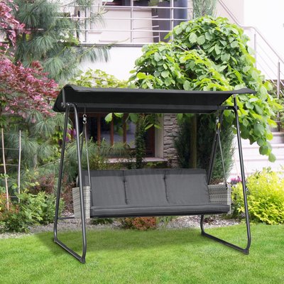 Balancelle de jardin 3 places résine tressée grise acier polyester noir OUTSUNNY