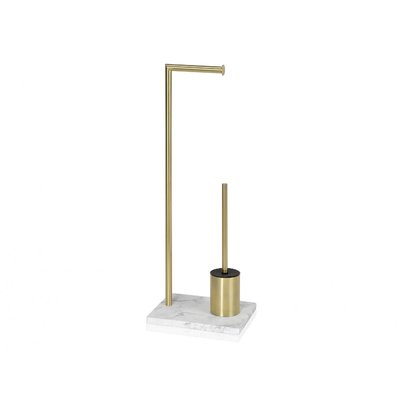 Dérouleur Papier Toilette + Brosse WC en Métal Doré WADIGA